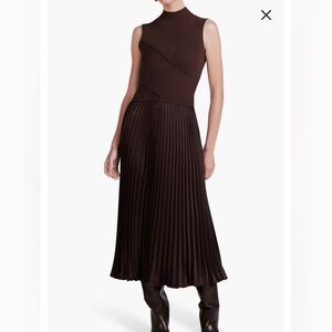 Derek Lam Maizie Mock Neck Sleeve Pleated Sweater Dress - Chocolate, Size XXXL